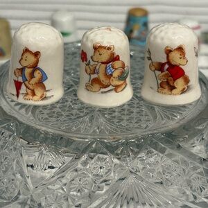 Set of 3 Collectible Vintage Teddy Bear Thimbles